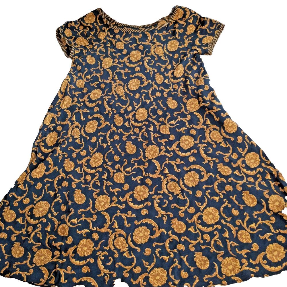 Vintage Ronnie Heller for Saks Fifth Avenue Black & Gold Baroque Pattern Dress 4